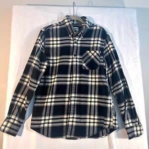 Timberland Mens Navy Blue White Plaid Flannel Shirt Regular Fit Medium L/S